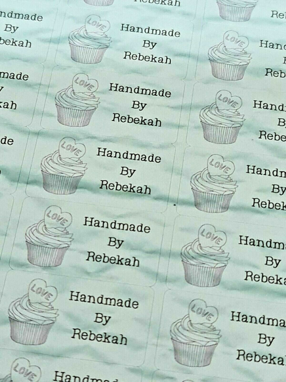 325 x Hand Made by Craft Labels Cupcake on Blue Marble Matte Labels Stickers LQ2