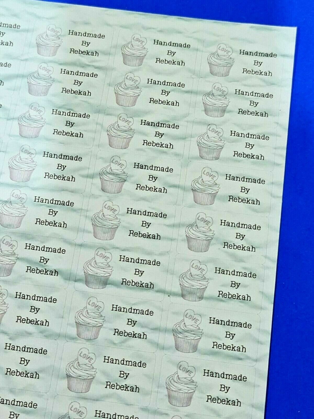 325 x Hand Made by Craft Labels Cupcake on Blue Marble Matte Labels Stickers LQ2