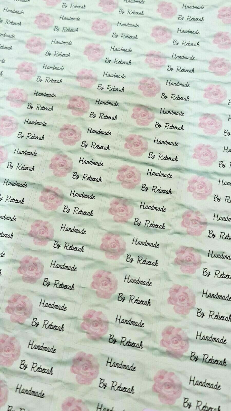 325 x Hand Made by Craft Labels Pink Rose on Green Pattern Matte Labels Stickers