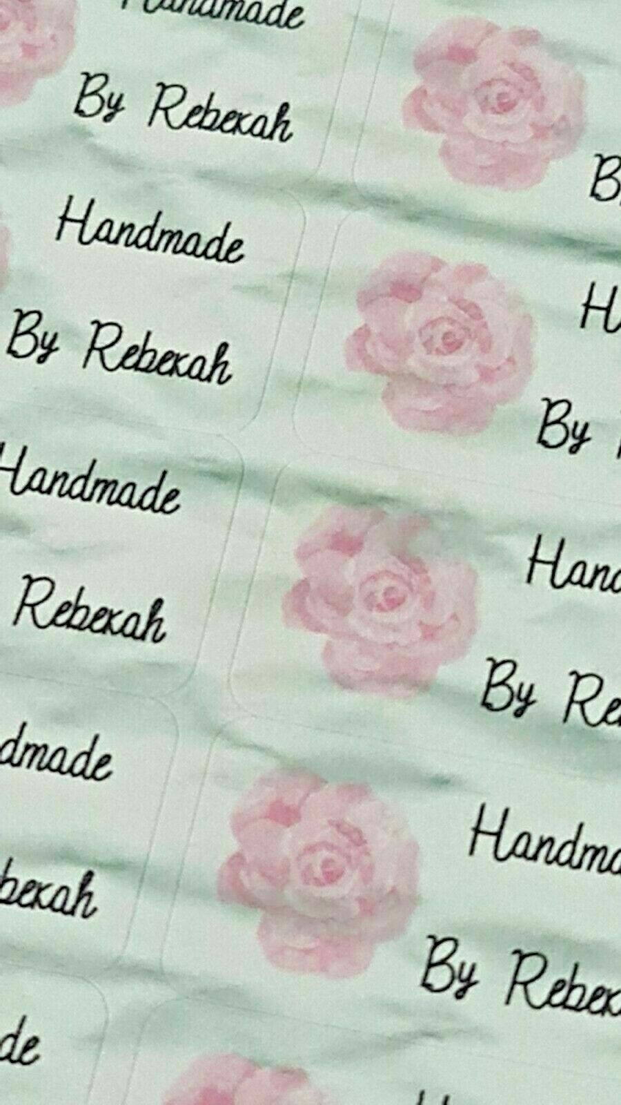 325 x Hand Made by Craft Labels Pink Rose on Green Pattern Matte Labels Stickers