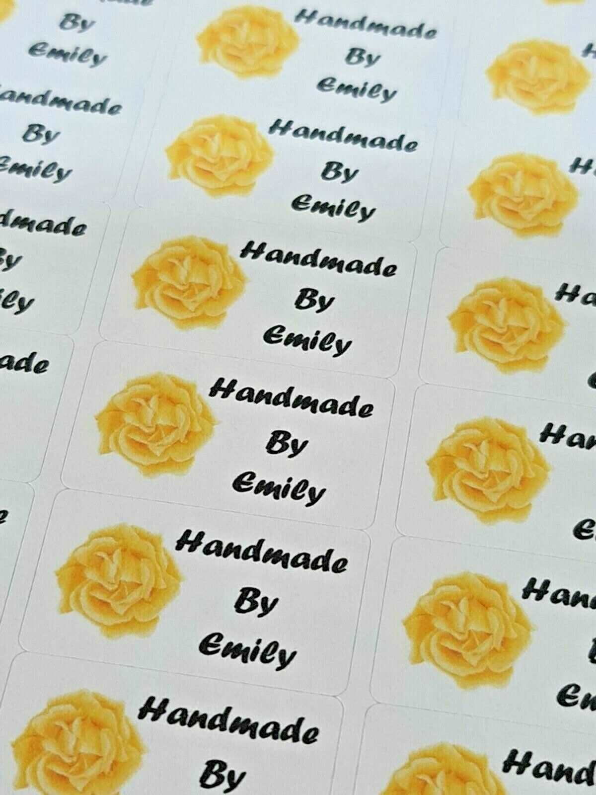 325 x Hand Made by Craft Labels Yellow Flower on White Matte Labels Stickers LQ4