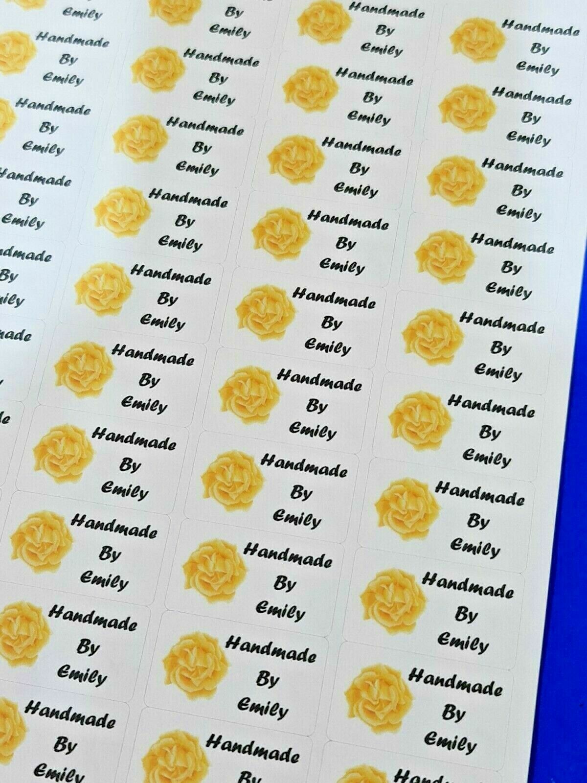 325 x Hand Made by Craft Labels Yellow Flower on White Matte Labels Stickers LQ4
