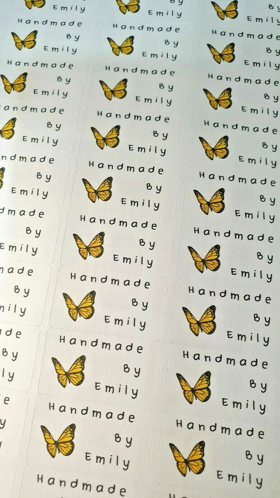 325 x Hand Made Handmade by Craft Labels Yellow Butterfly Matte Labels Stickers