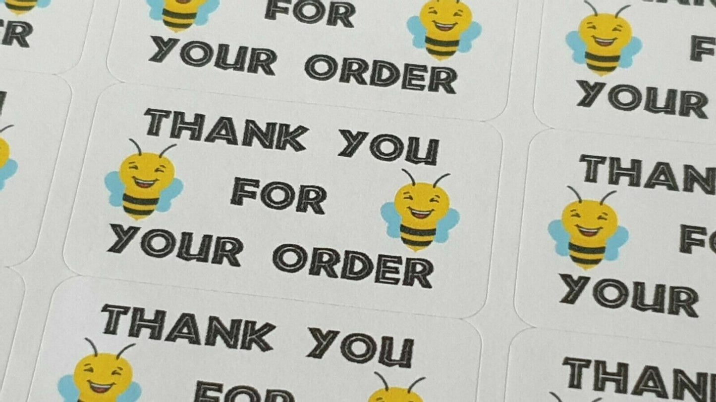325 x Thank You for Your Order Labels Bumble Bee Sticky White Matte Labels