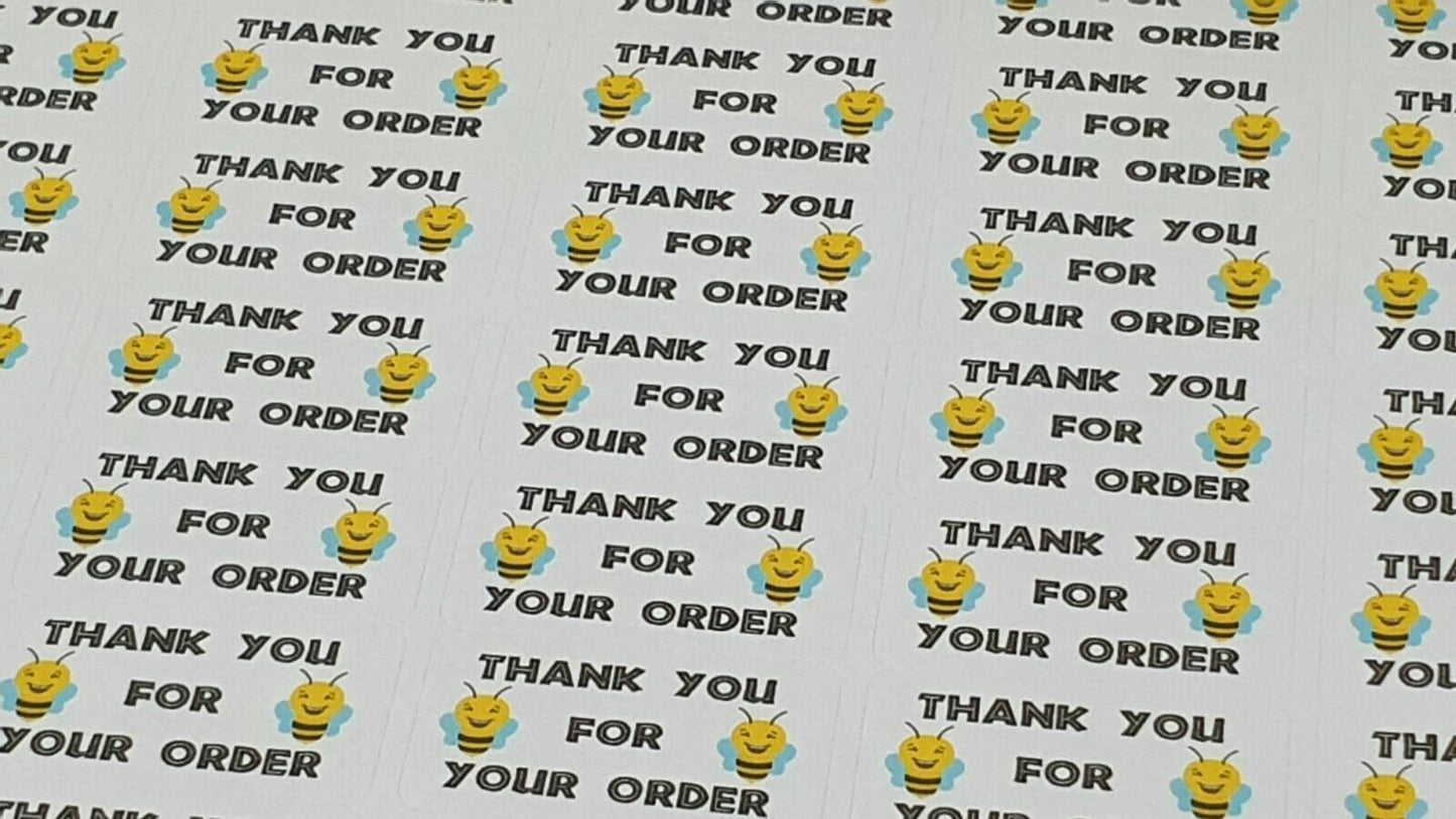 325 x Thank You for Your Order Labels Bumble Bee Sticky White Matte Labels