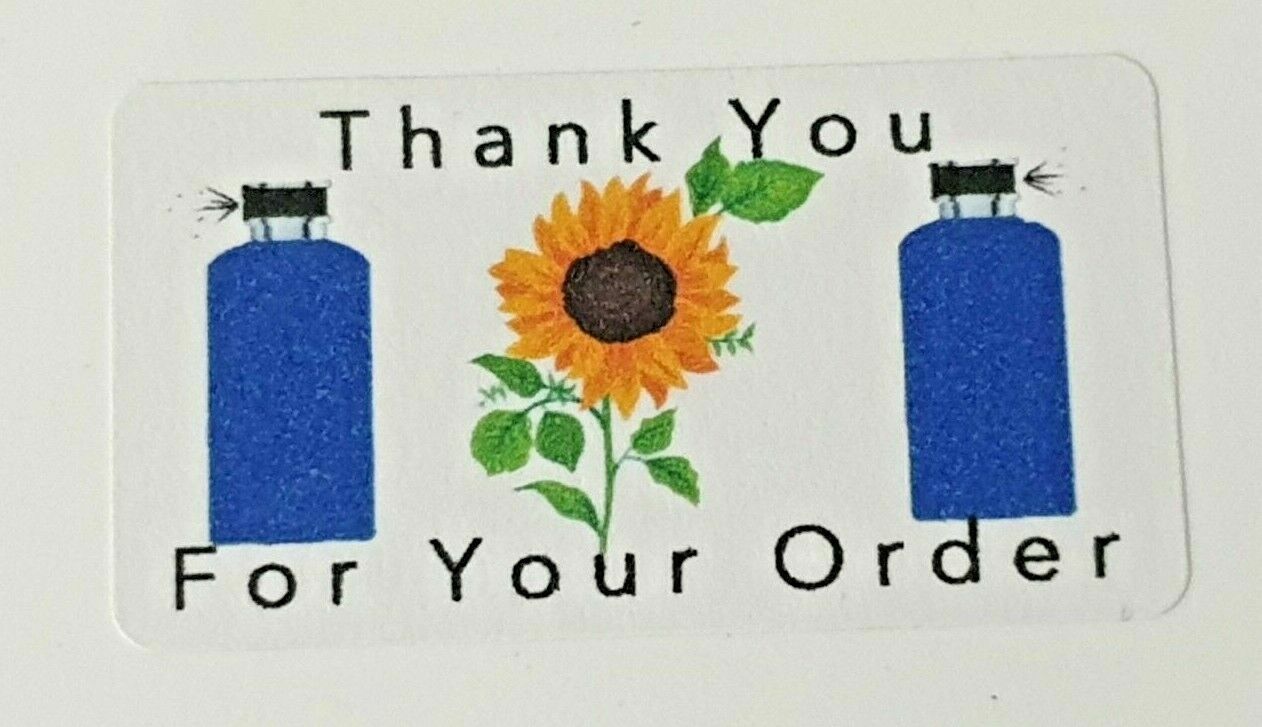 325 x Thank You for Your Order Labels Spray Bottle & Sunflower Avon Bodyshop