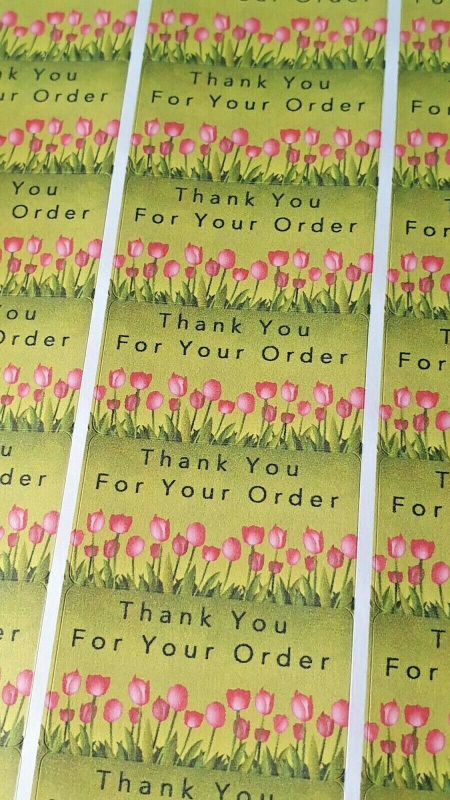 325 x Thank You for Your Order Labels Tulips Flowers Green Matte Labels Stickers