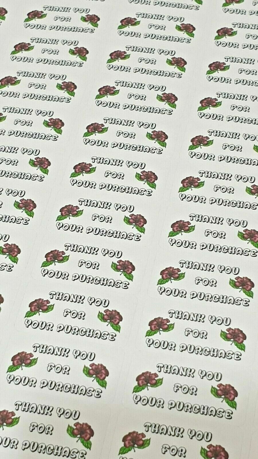 325 x Thank You for Your Purchase Labels Hibiscus Sticky White Matte Labels