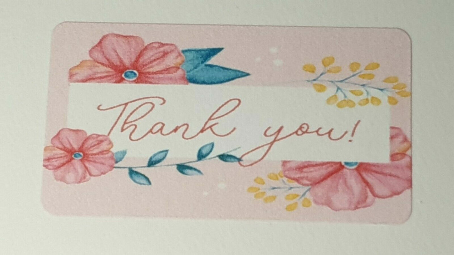 325 x Thank You Sticky Labels Pink Floral Flowers Matte Labels Stickers T2