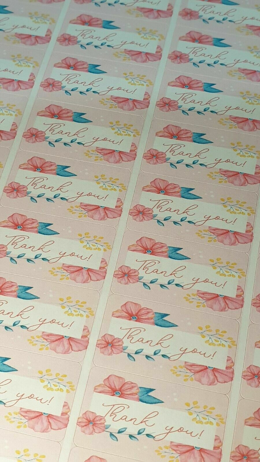 325 x Thank You Sticky Labels Pink Floral Flowers Matte Labels Stickers T2