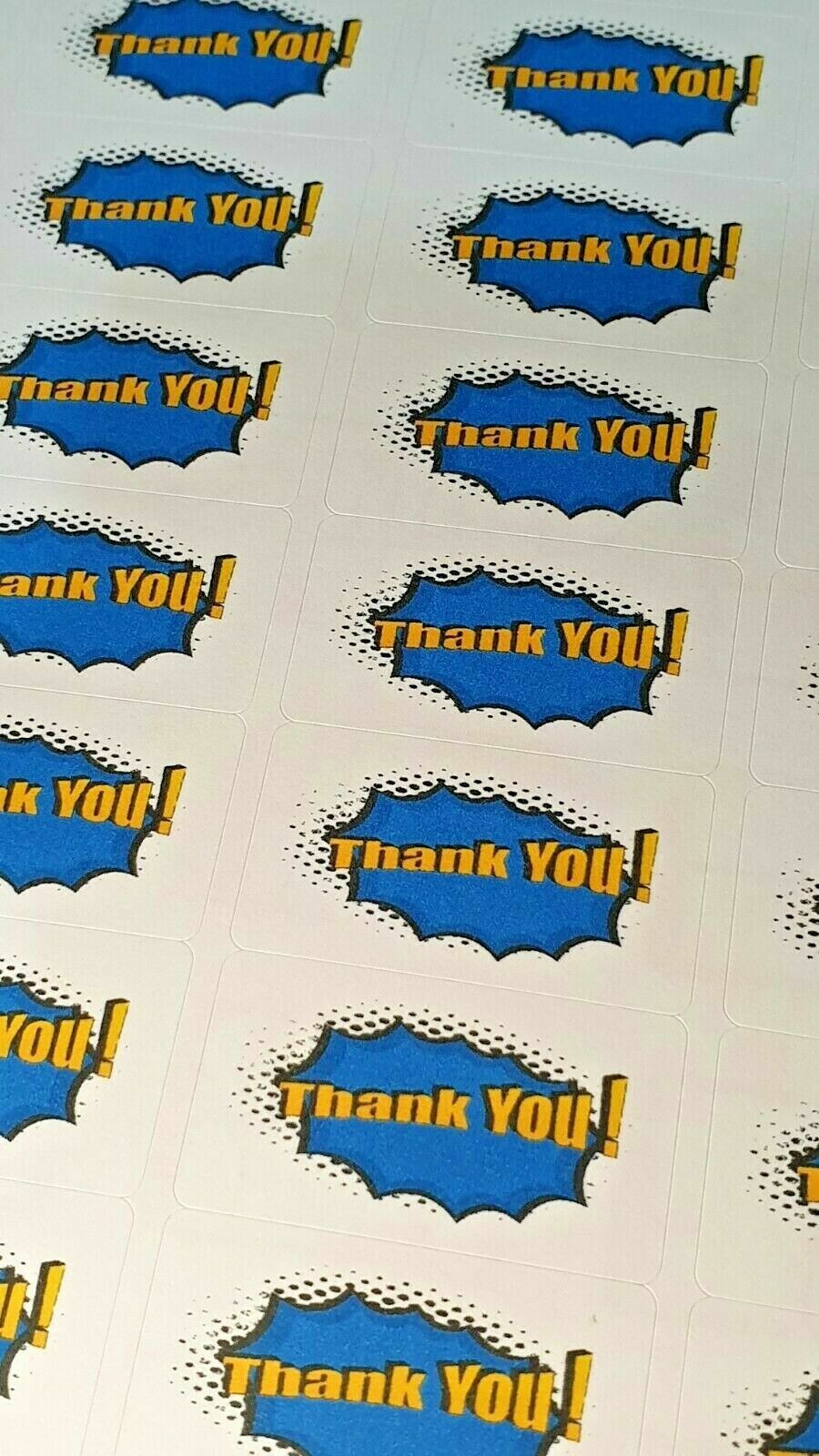 325 x Thank You Sticky Labels Pow Blue Bubble Matte Labels Stickers T3