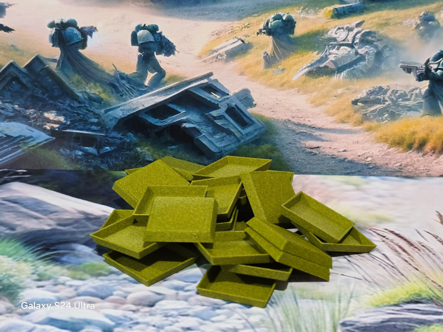Wargaming Bases 25mm Square Moss Green PLA Plastic for War Gaming Tabletop Games