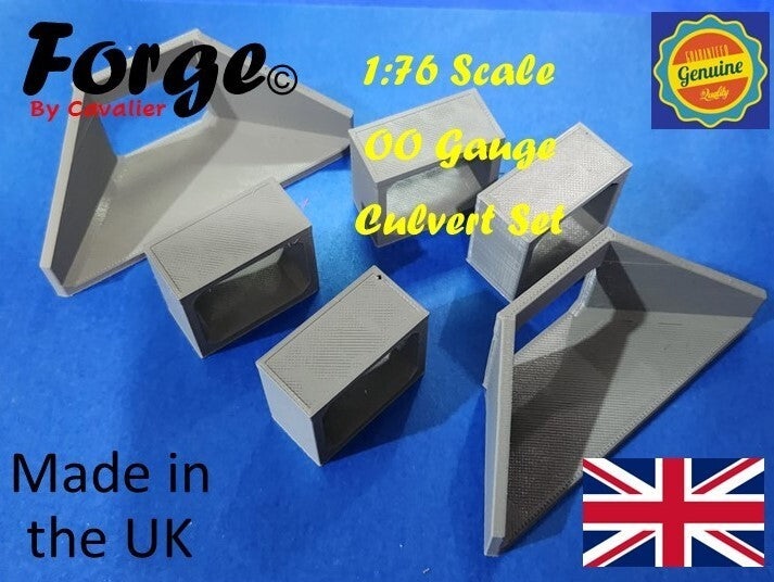 OO Gauge 1:76 Scale 6 Piece Culvert Set 2.5x2.0m in Concrete Grey, Water Outlet