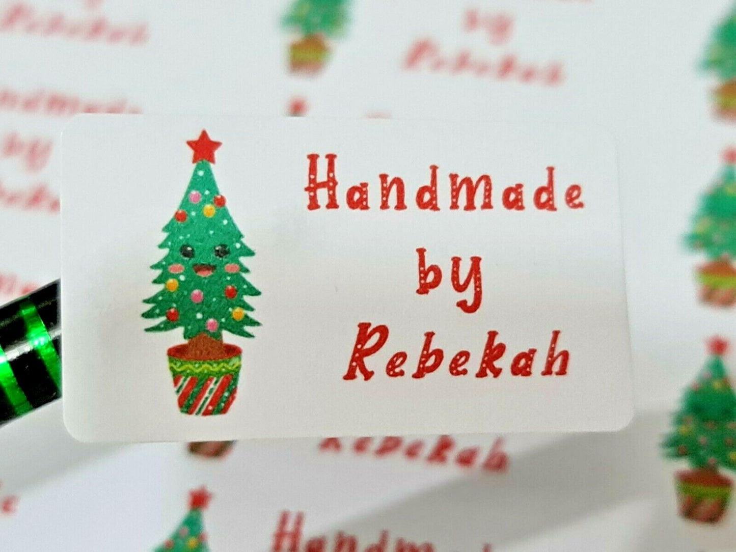 325 Cute Christmas Tree Personalised Self Adhesive Handmade by Labels Stickers