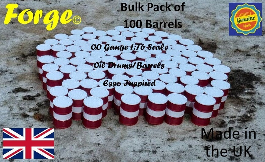 Oil Drum Barrels OO Gauge 1:76 Scale Pack of 100 Dark Red & White Esso Style