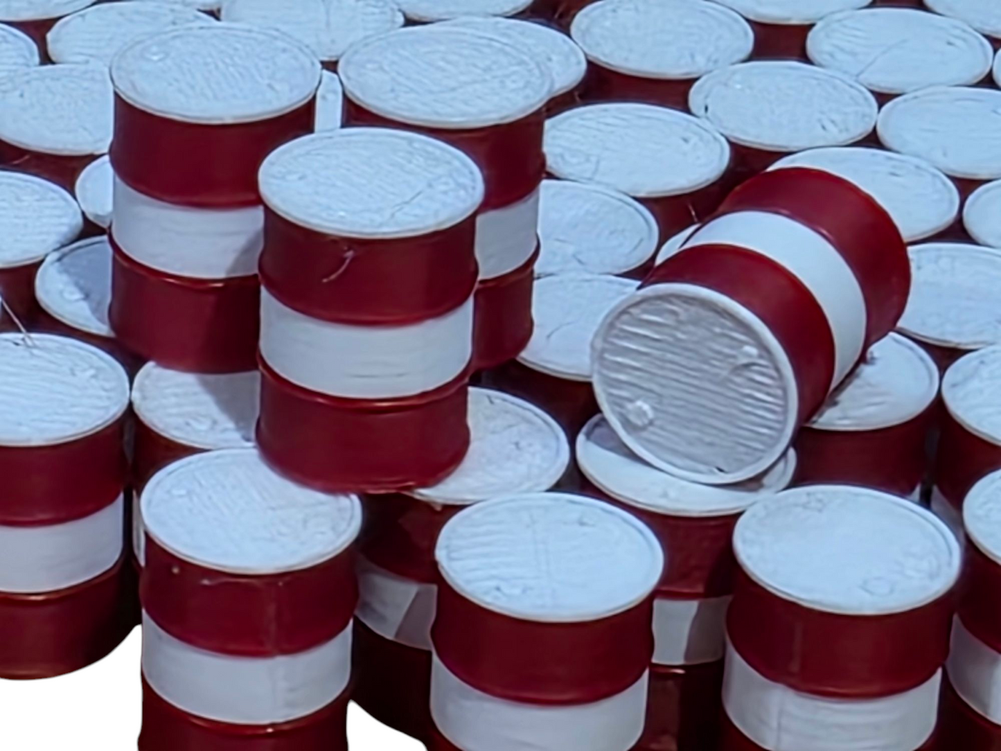 Oil Drum Barrels OO Gauge 1:76 Scale Pack of 100 Dark Red & White Esso Style