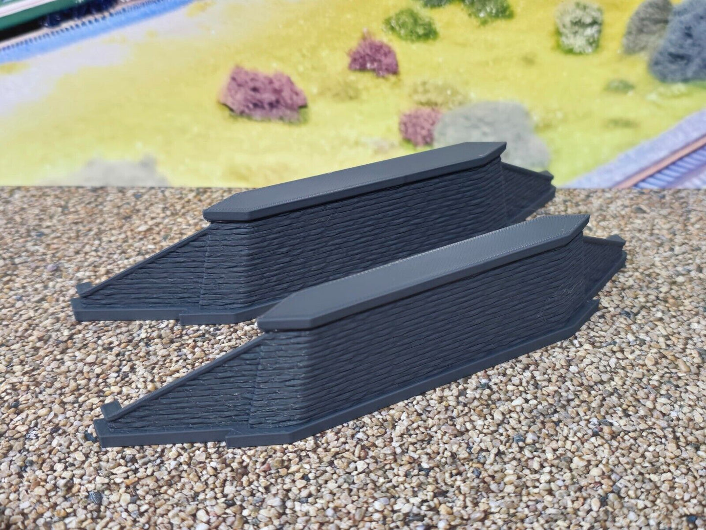 Double Track Iron Girder Bridge 45deg Skew End Piers Z Gauge Model Railway