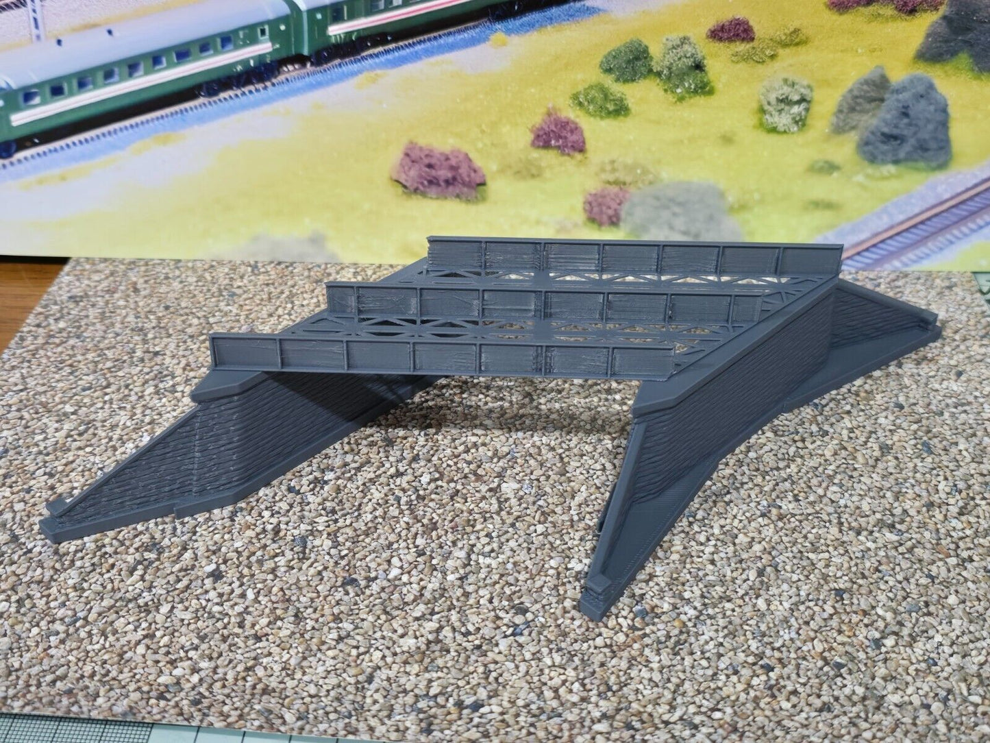 Double Track Iron Girder Bridge 45deg Skew End Piers Z Gauge Model Railway