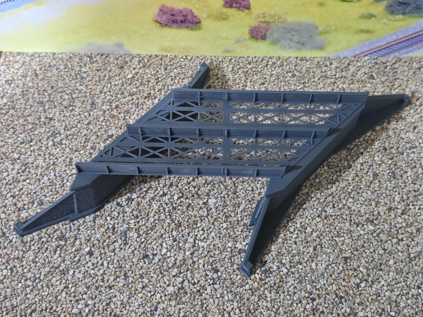 Double Track Iron Girder Bridge 45deg Skew End Piers Z Gauge Model Railway
