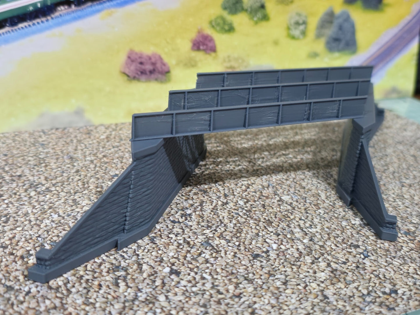 Double Track Iron Girder Bridge 45deg Skew End Piers Z Gauge Model Railway