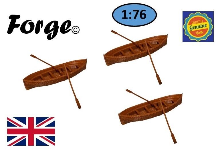 Row Rowing Boat with Oars OO HO Gauge 1:76 Scale Models Train Railway Set of 3
