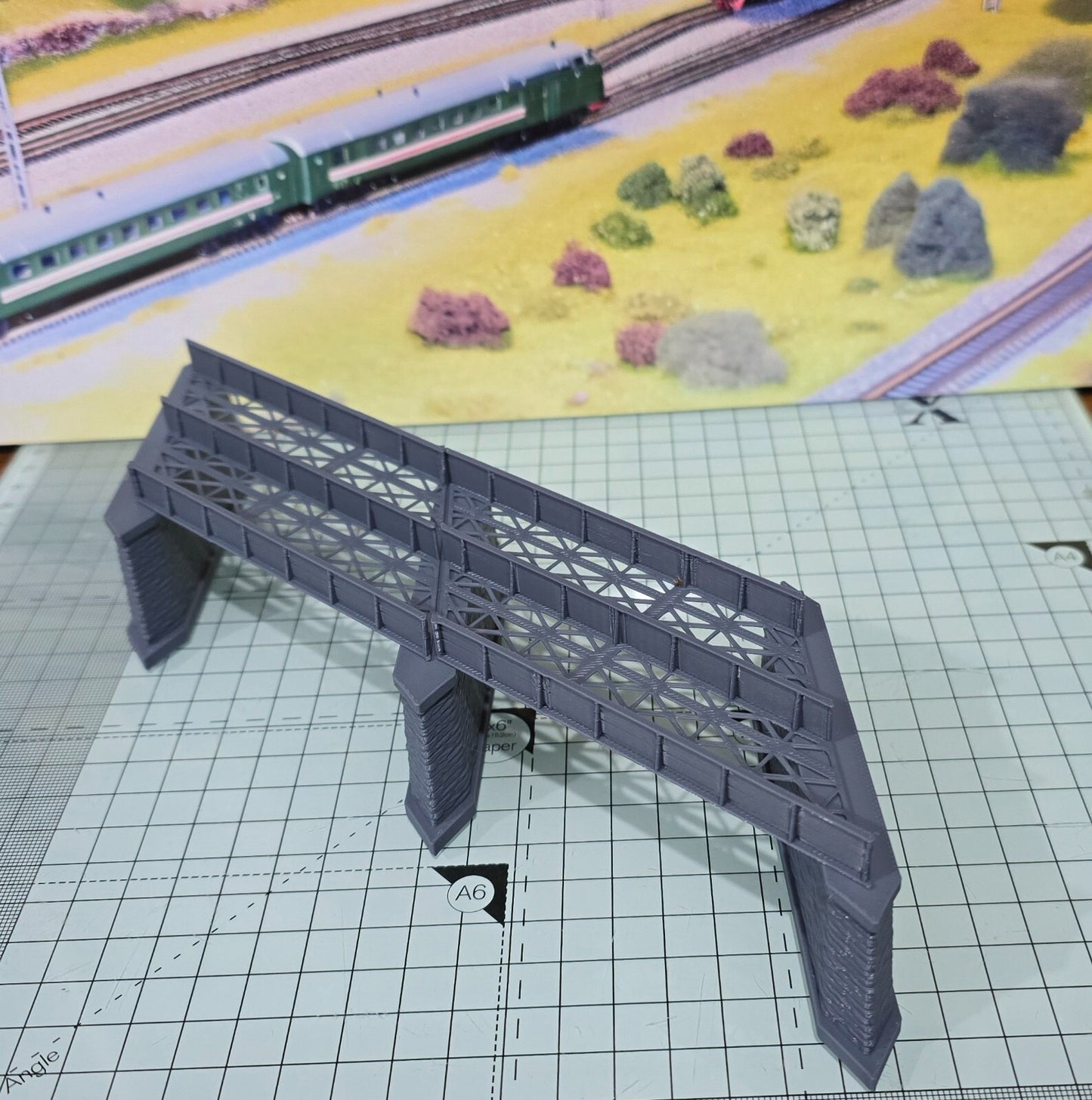 Z Gauge Left 45 deg Double Track Iron Girder Bridge Model Railway 1:220 Scale