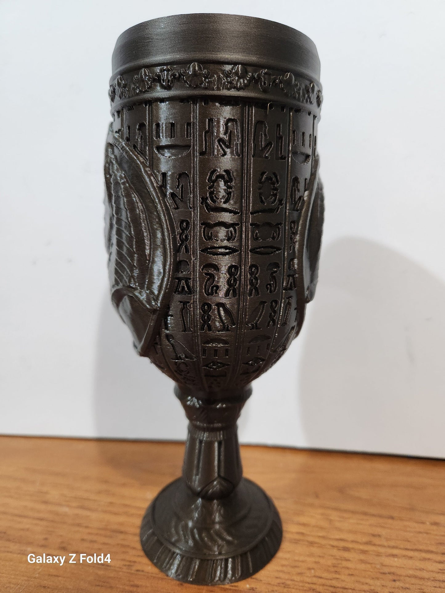Egypt Egyptology hieroglyphics Pharaoh’s Raided Goblet Chalice in Antique Bronze Colour PLA 3D Printed