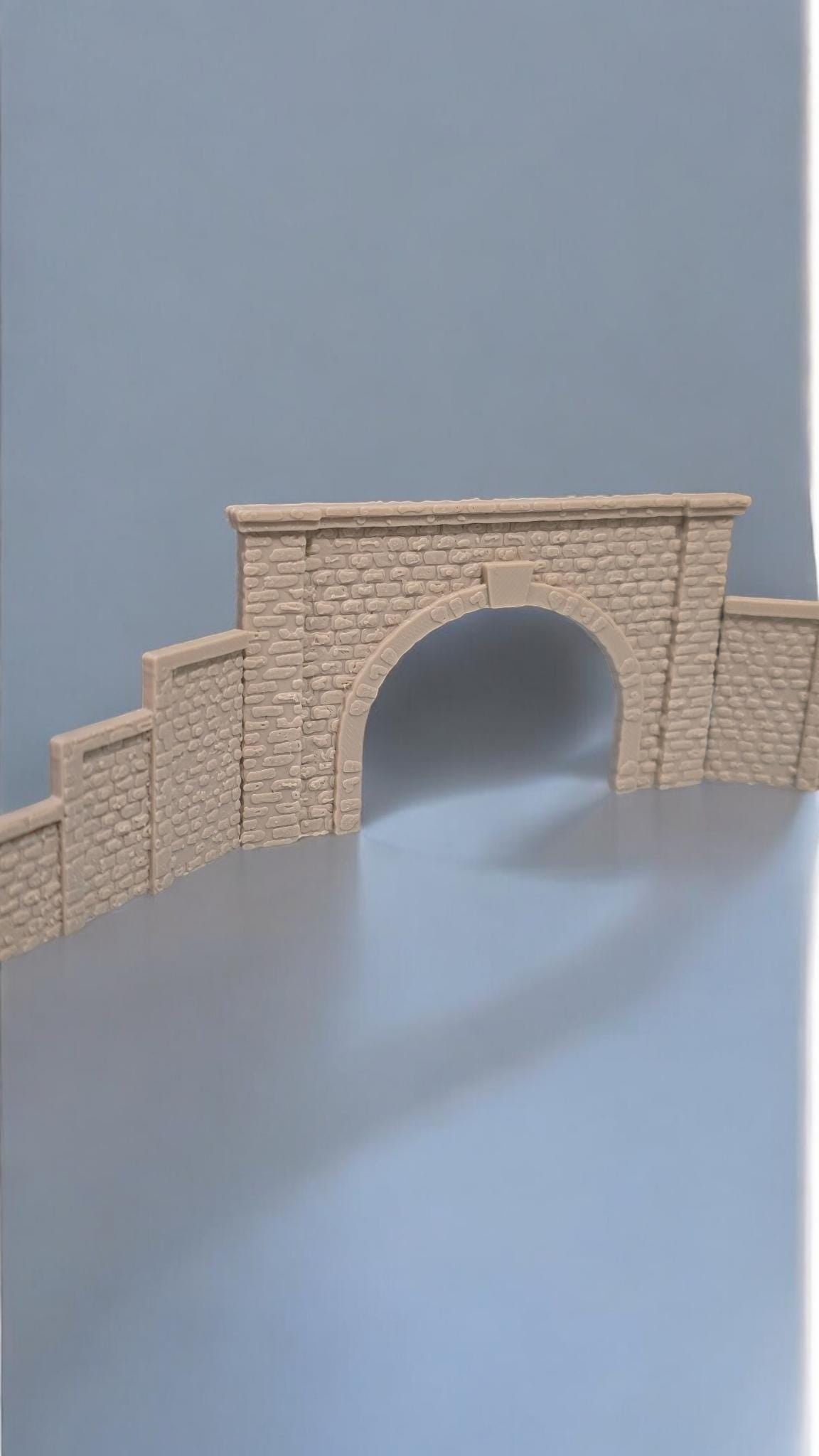 Z Gauge Tunnel Double Track Stone Portal with retaining walls Model Railway Train Layout 1:220 Scale