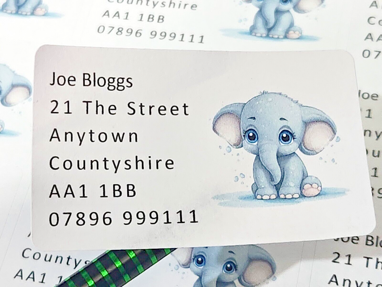 84 x Cute Baby Animals - Elephant Personalised Name & Address Labels Stickers