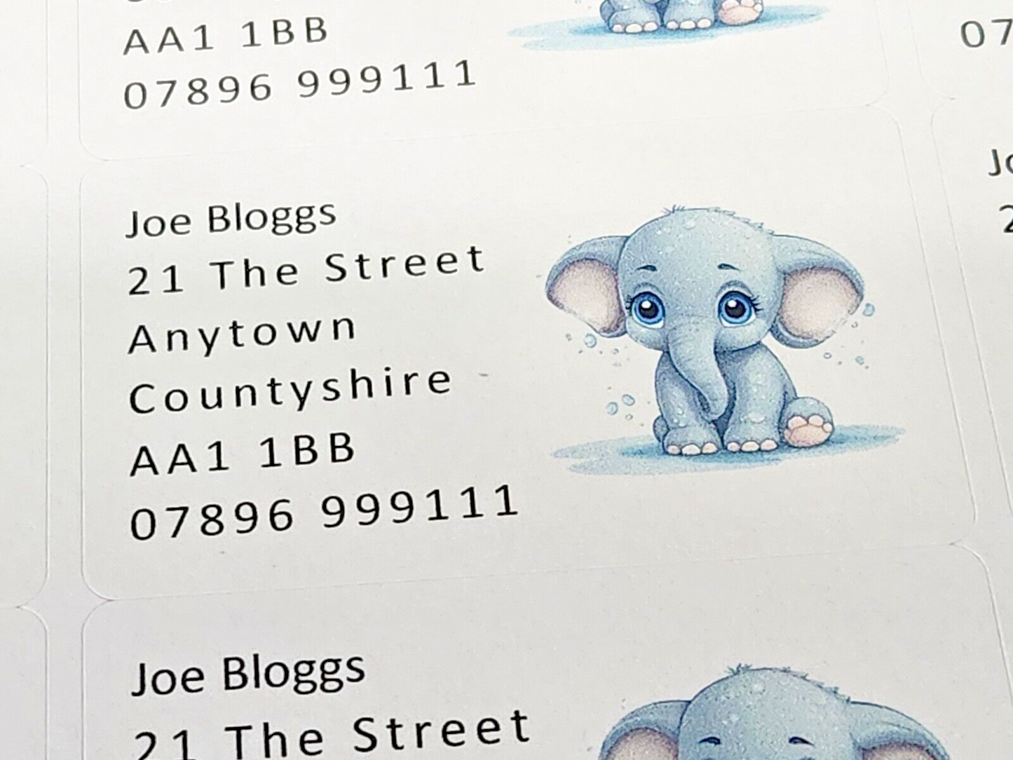 84 x Cute Baby Animals - Elephant Personalised Name & Address Labels Stickers