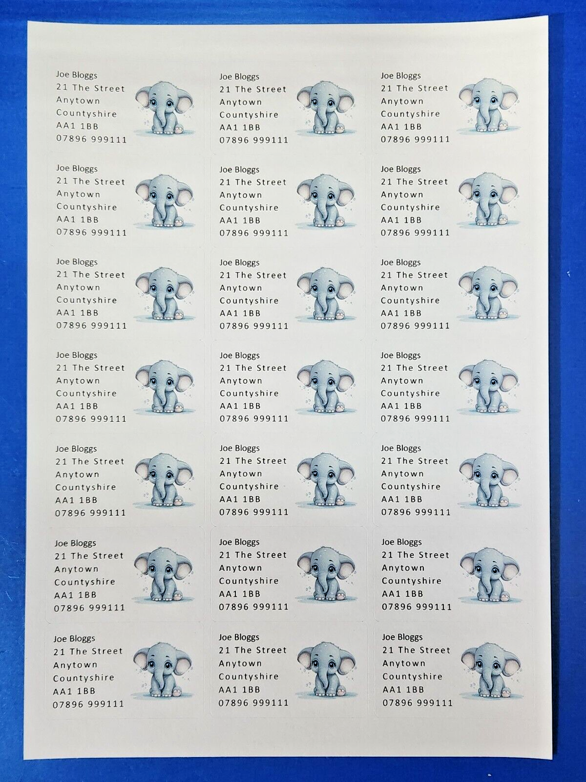 84 x Cute Baby Animals - Elephant Personalised Name & Address Labels Stickers