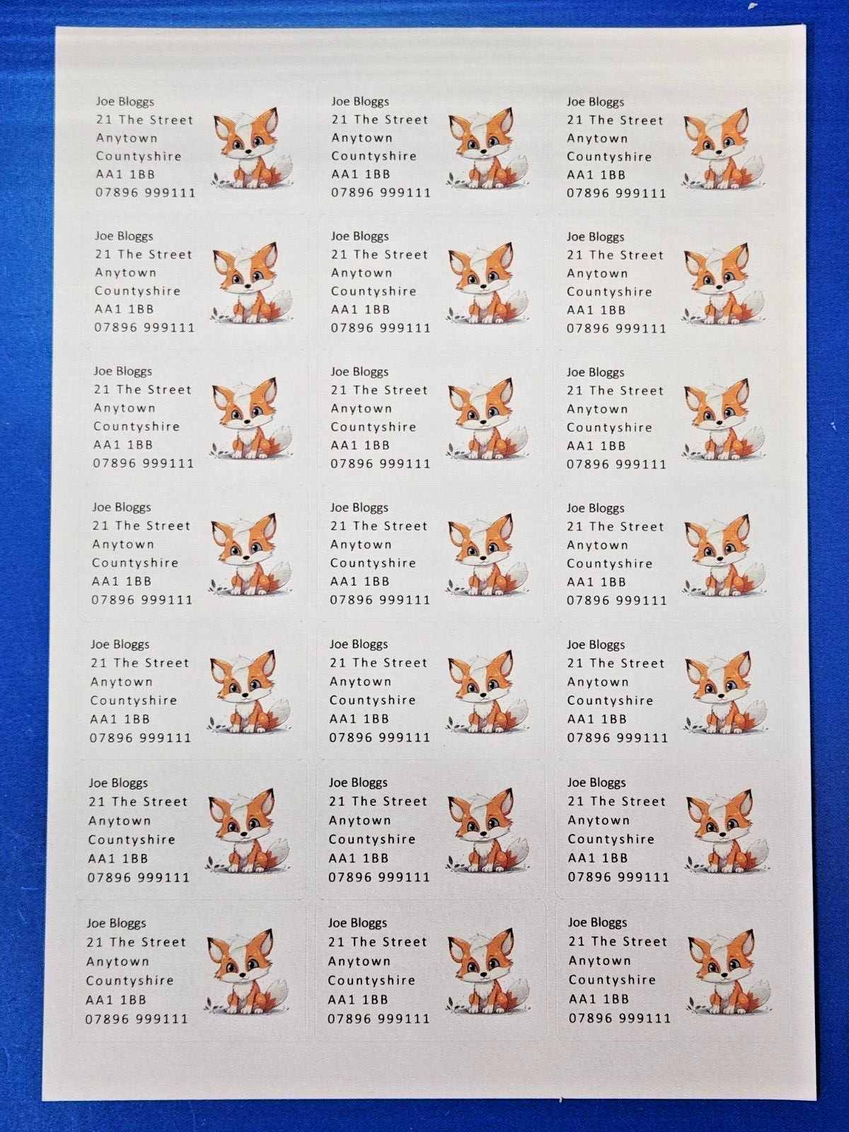 84 x Cute Baby Animals - Fox Kit Personalised Name & Address Labels Stickers