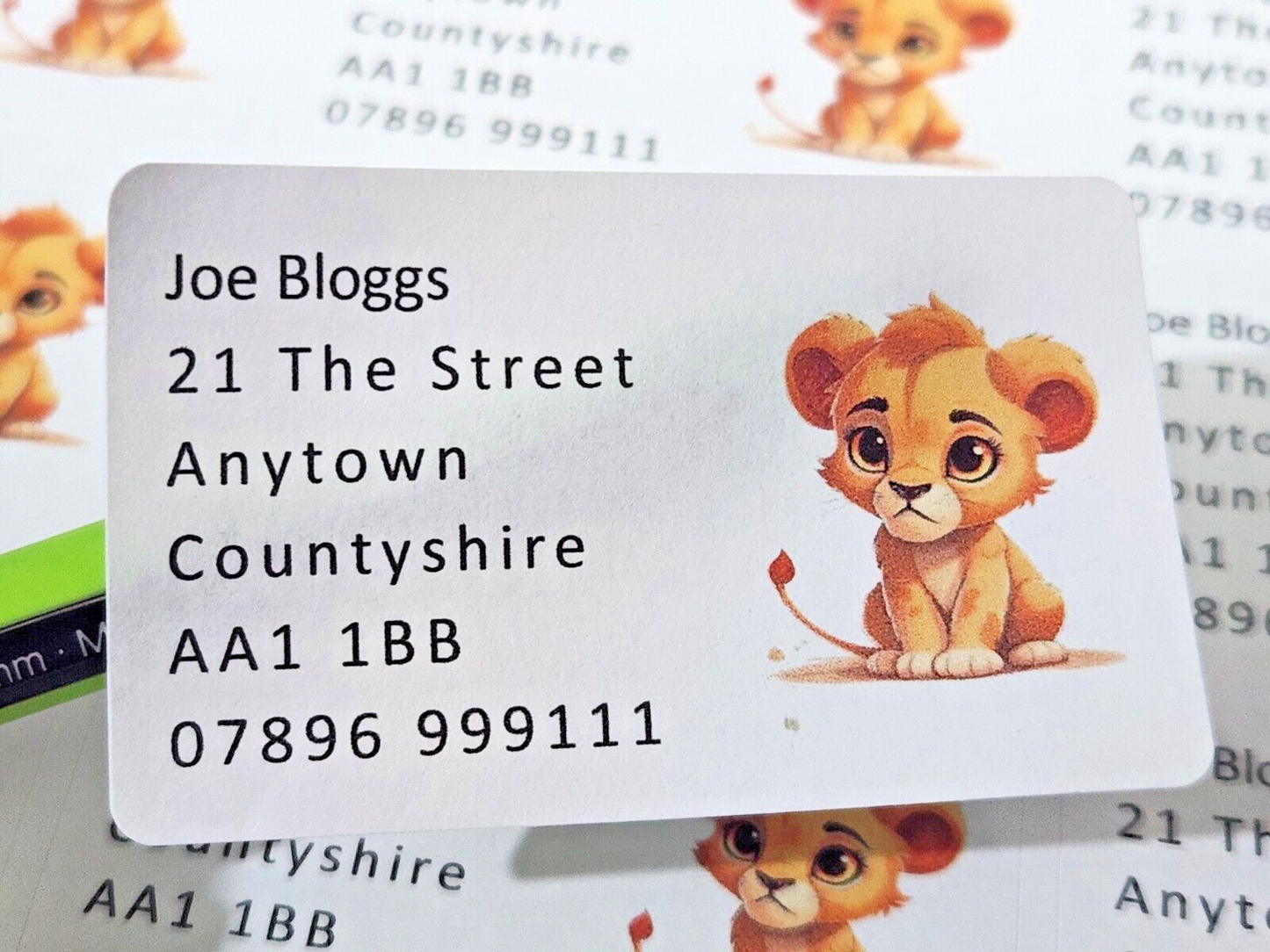 84 x Cute Baby Animals - Lion Cub Personalised Name & Address Labels Stickers
