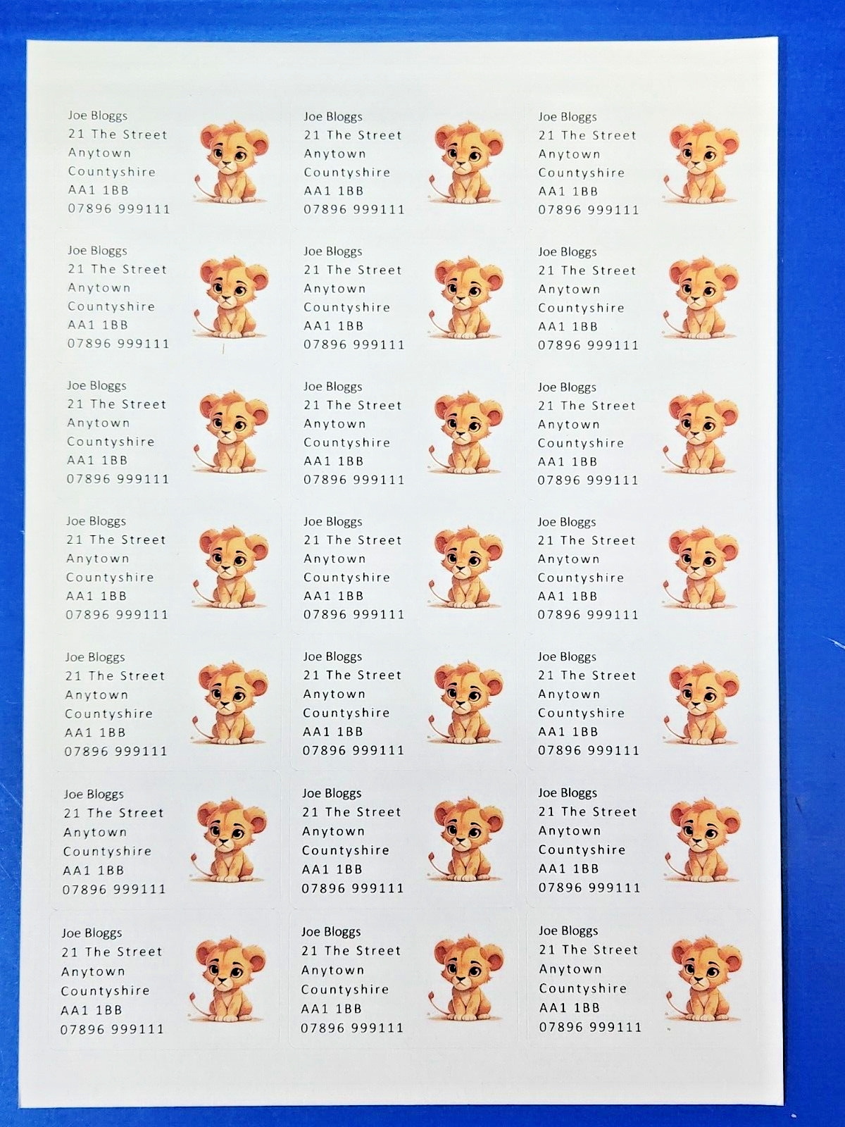 84 x Cute Baby Animals - Lion Cub Personalised Name & Address Labels Stickers