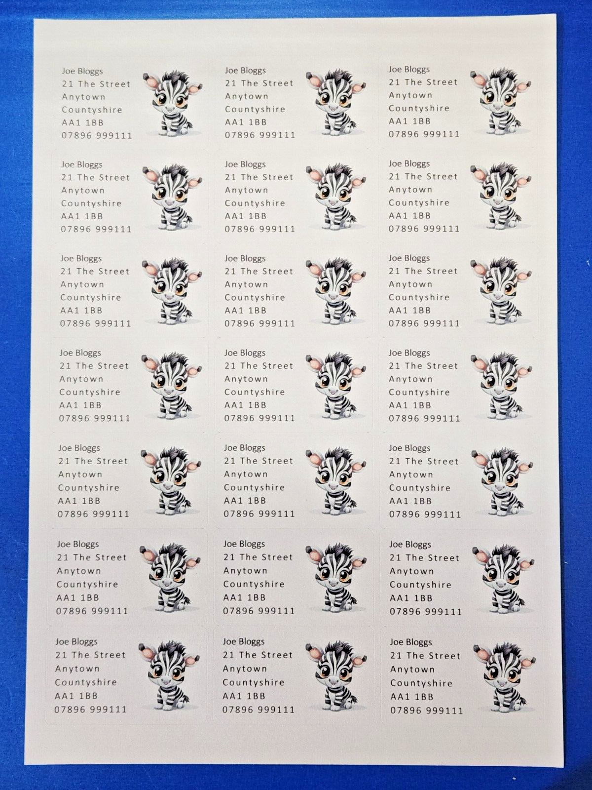 84 x Cute Baby Animals - Zebra Foal Personalised Name & Address Labels Stickers
