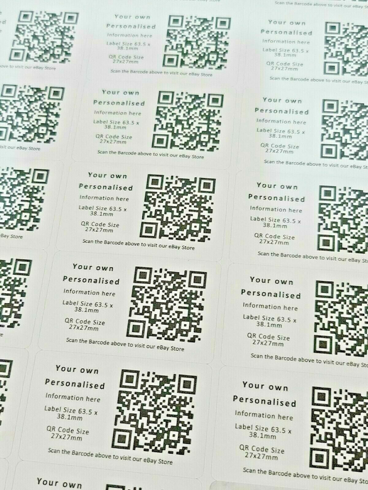 84 x Personalised QR Code Barcode Stickers Sticky Labels