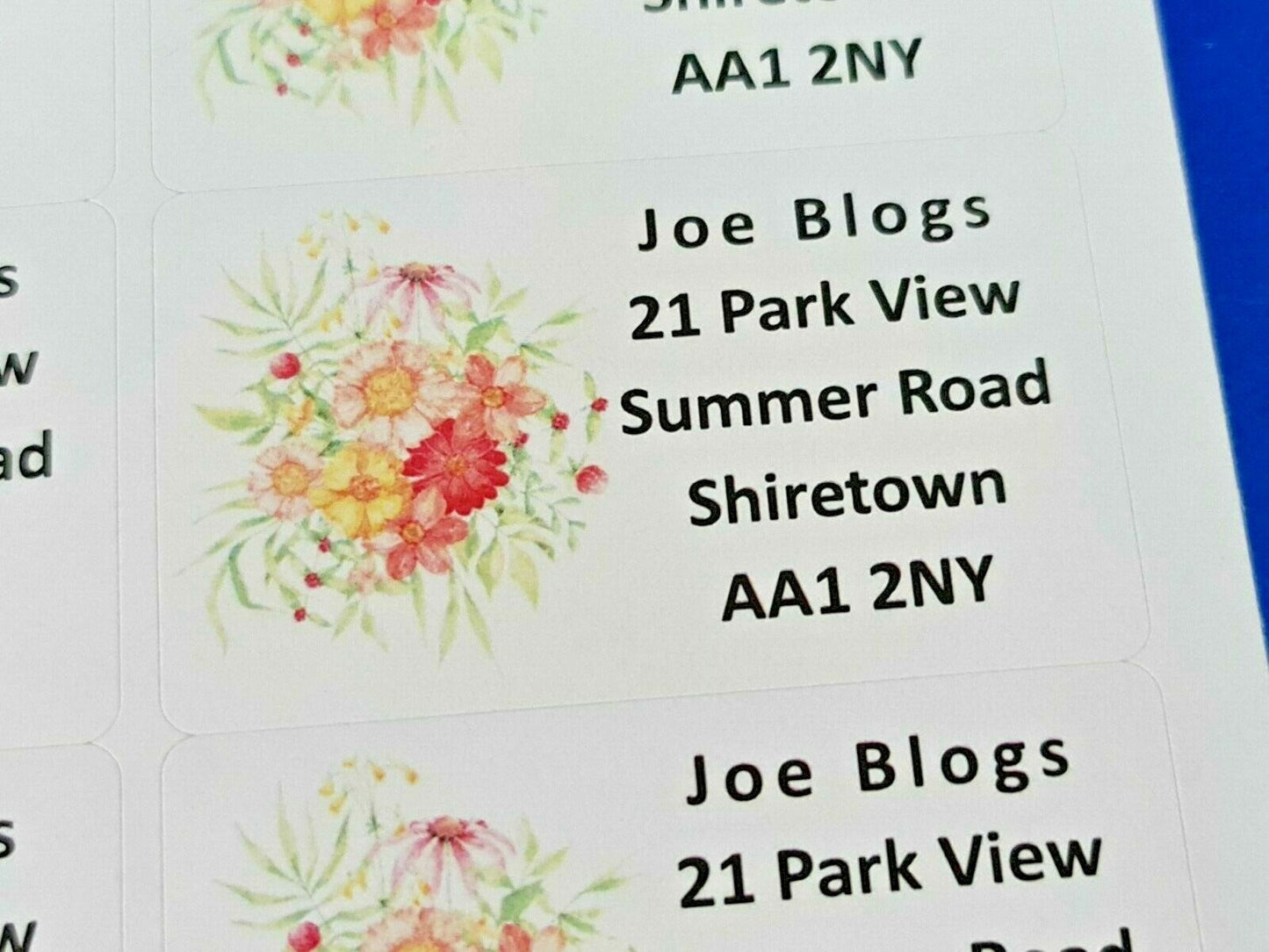 84 x Summer Flower Floral Bouquet Personalised Name & Address Labels Stickers