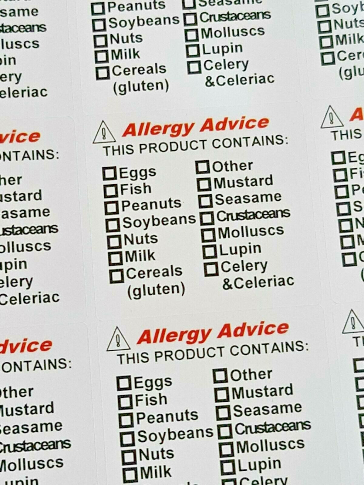 96 x Allergy Allergen Advice Warning Stickers Sticky Labels Laser Printed