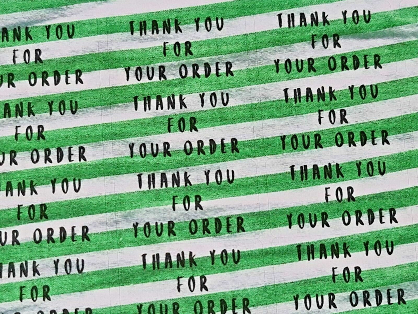 260 x Thank You for Your Order Sticky Labels Green Striped Fabric Matte Stickers