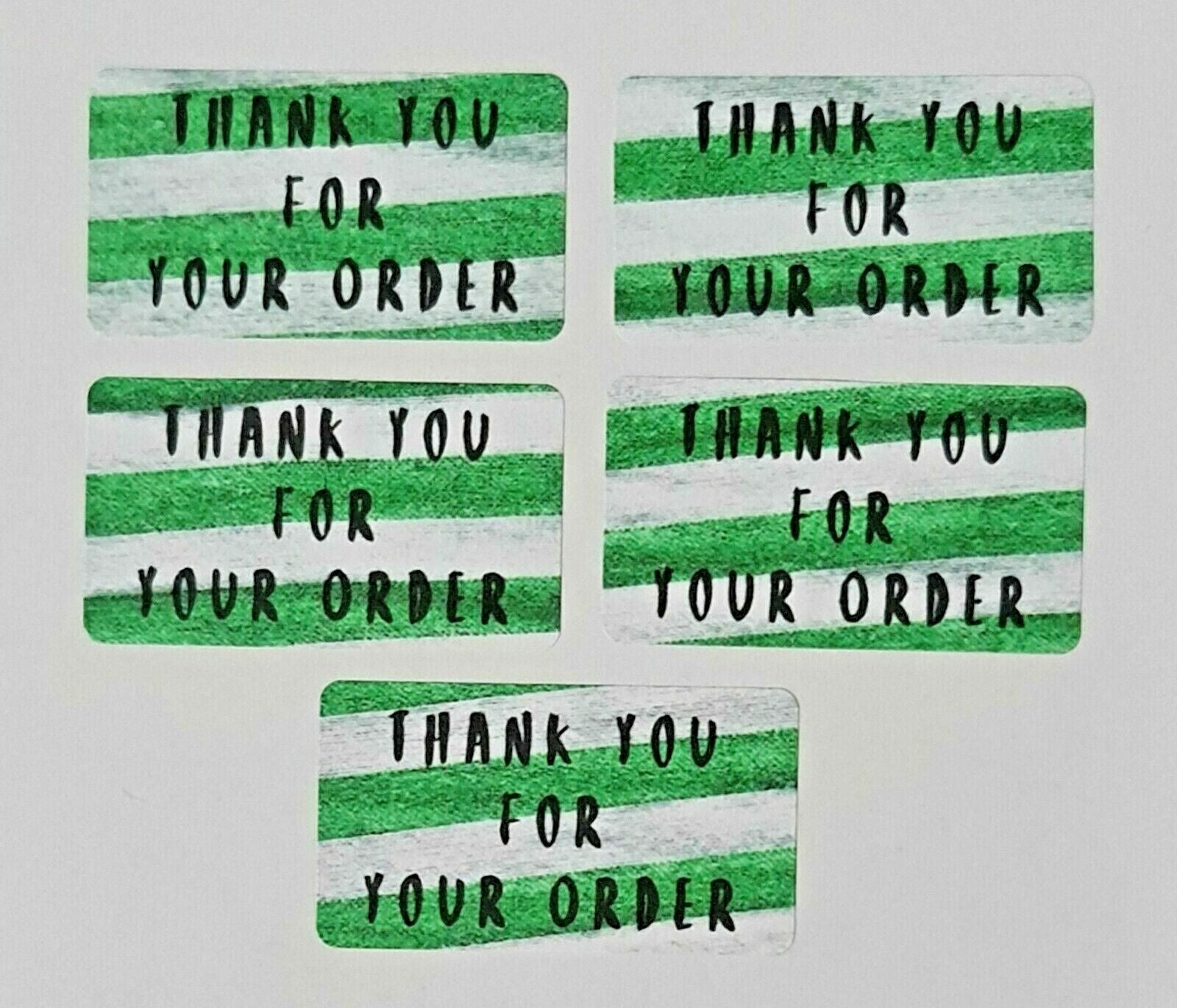 260 x Thank You for Your Order Sticky Labels Green Striped Fabric Matte Stickers