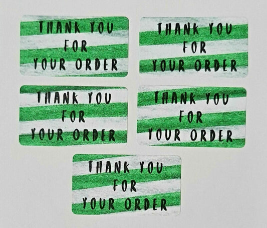 260 x Thank You for Your Order Sticky Labels Green Striped Fabric Matte Stickers