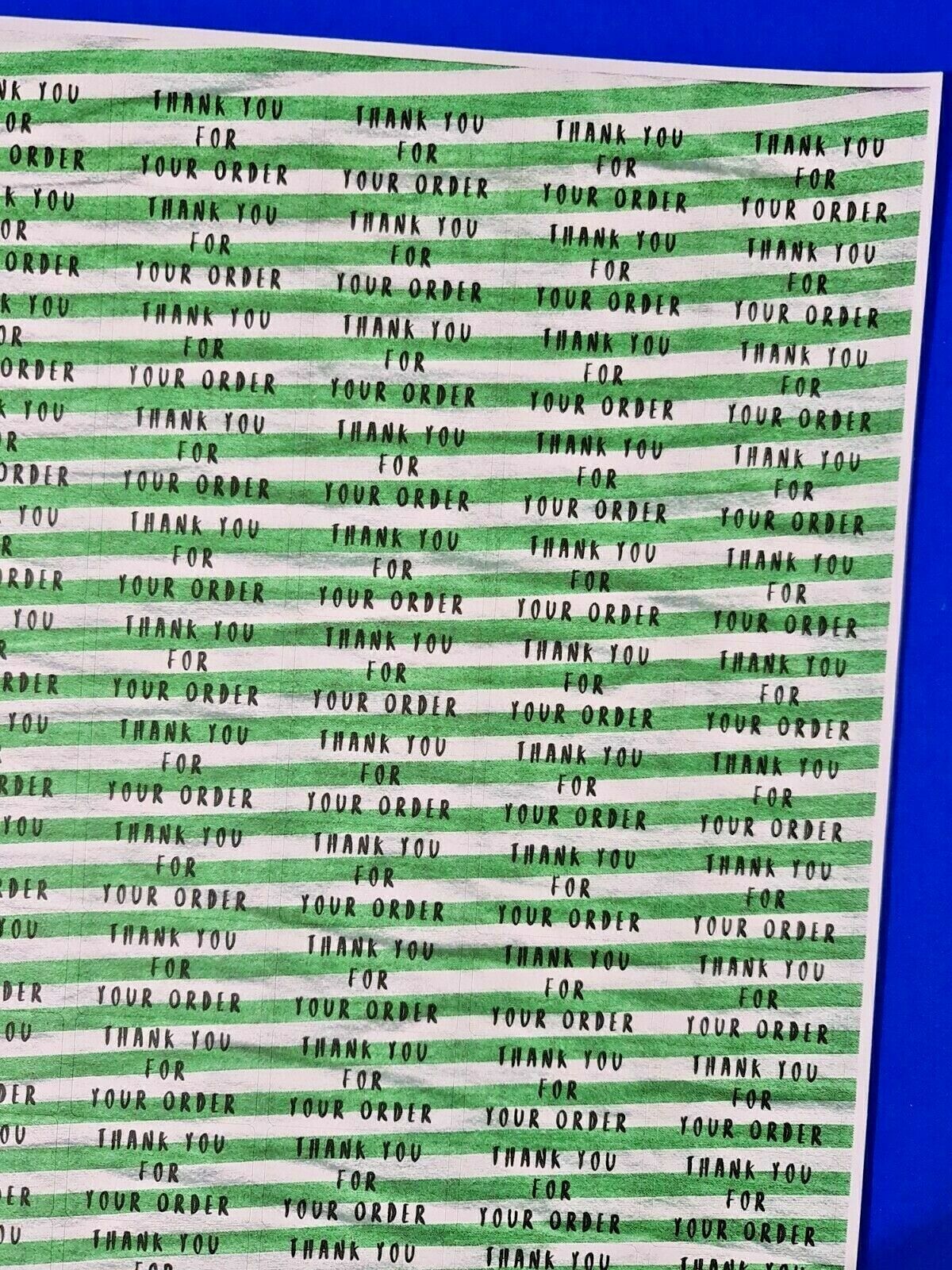 260 x Thank You for Your Order Sticky Labels Green Striped Fabric Matte Stickers