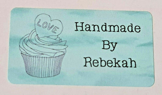 325 x Hand Made by Craft Labels Cupcake on Blue Marble Matte Labels Stickers LQ2