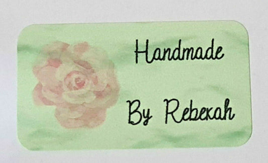 325 x Hand Made by Craft Labels Pink Rose on Green Pattern Matte Labels Stickers