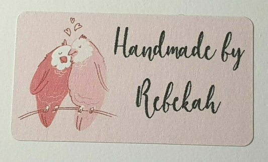 325 x Hand Made Handmade by Craft Labels Pink Love Birds Matte Labels Stickers
