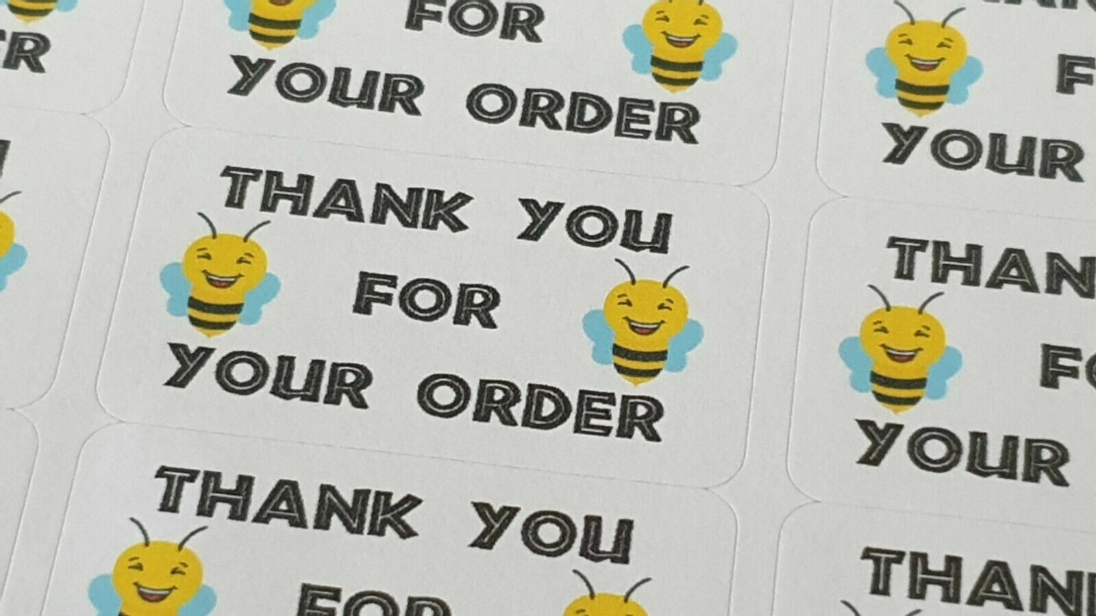 325 x Thank You for Your Order Labels Bumble Bee Sticky White Matte Labels