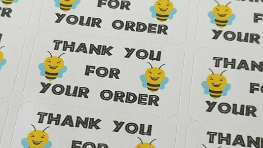 325 x Thank You for Your Order Labels Bumble Bee Sticky White Matte Labels