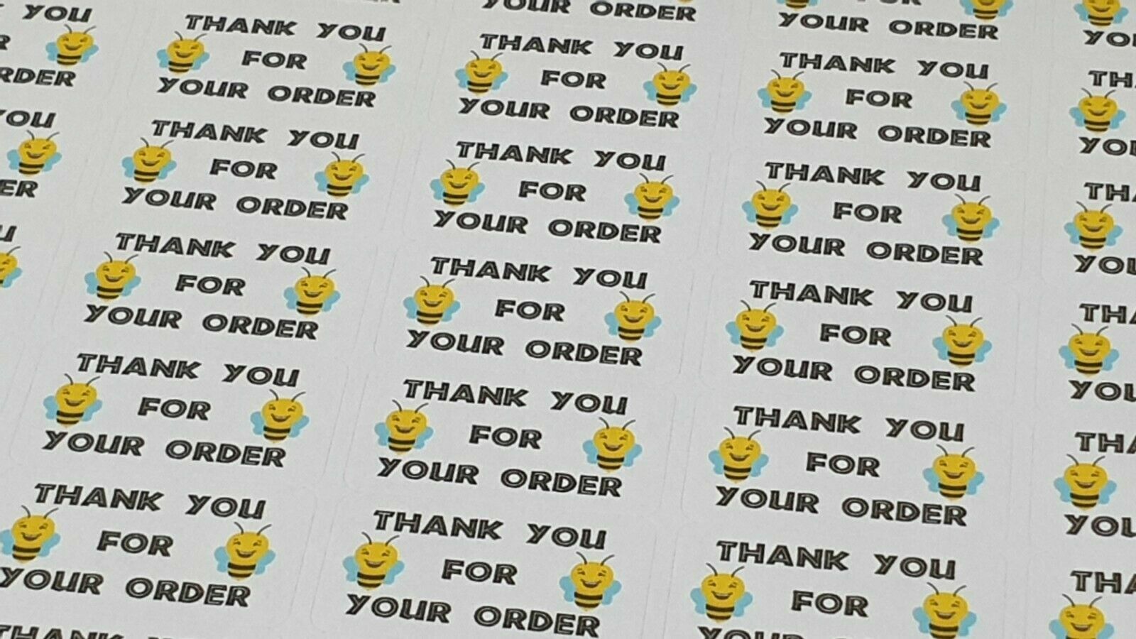 325 x Thank You for Your Order Labels Bumble Bee Sticky White Matte Labels