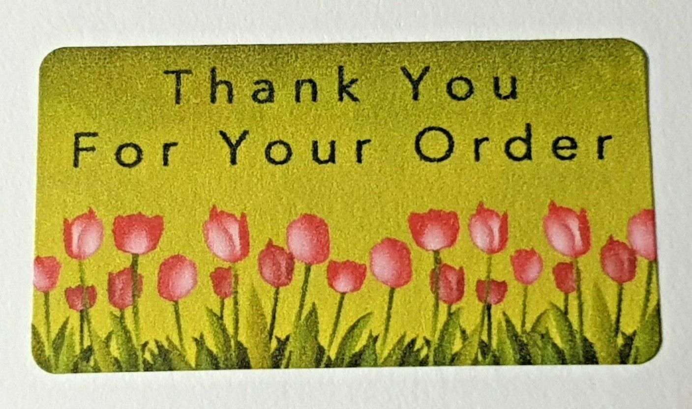 325 x Thank You for Your Order Labels Tulips Flowers Green Matte Labels Stickers