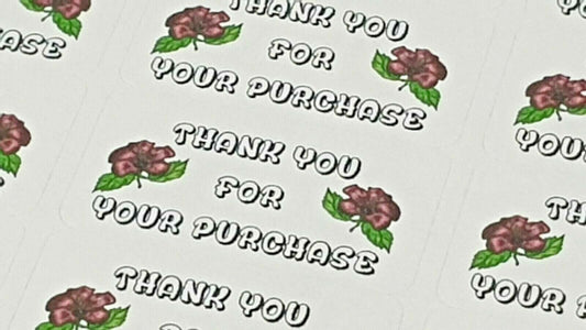 325 x Thank You for Your Purchase Labels Hibiscus Sticky White Matte Labels